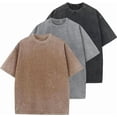 thumbnail image 2 of Cotton T-Shirts Oversized Men's Acid Washed Tshirt Half Short Sleeves Casual Loose Fit Streetwear Tops,Men's Retro Street Crew Neck Plain Tee, 2 of 10