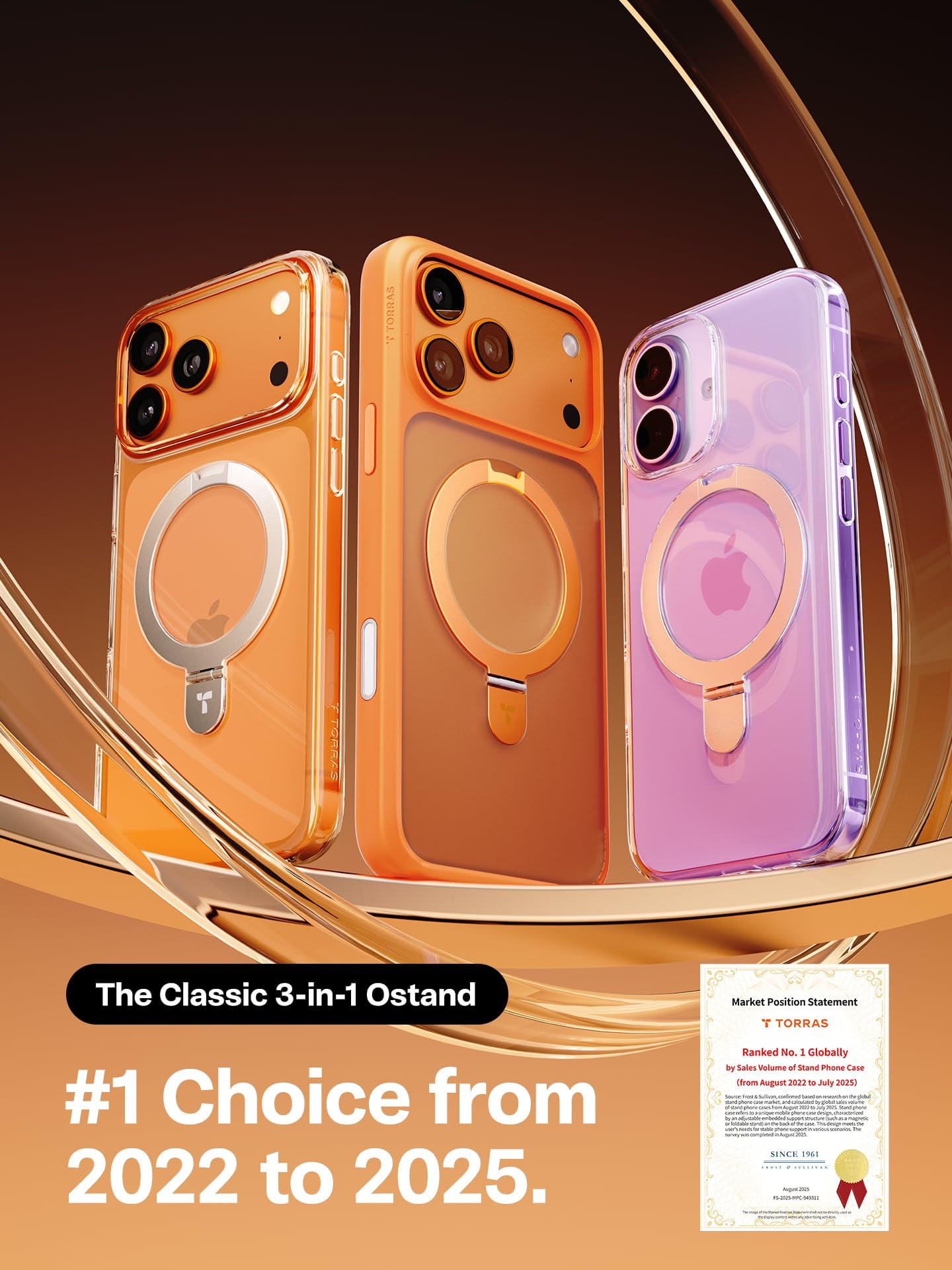 TORRAS Ostand for iPhone 17 Pro Max Case with Sturdy Stand, Camera Control Cover Compatible with MagSafe, Military Grade Protection, Translucent Slim Phone Case for iPhone 17 Pro Max 6.9", Orange