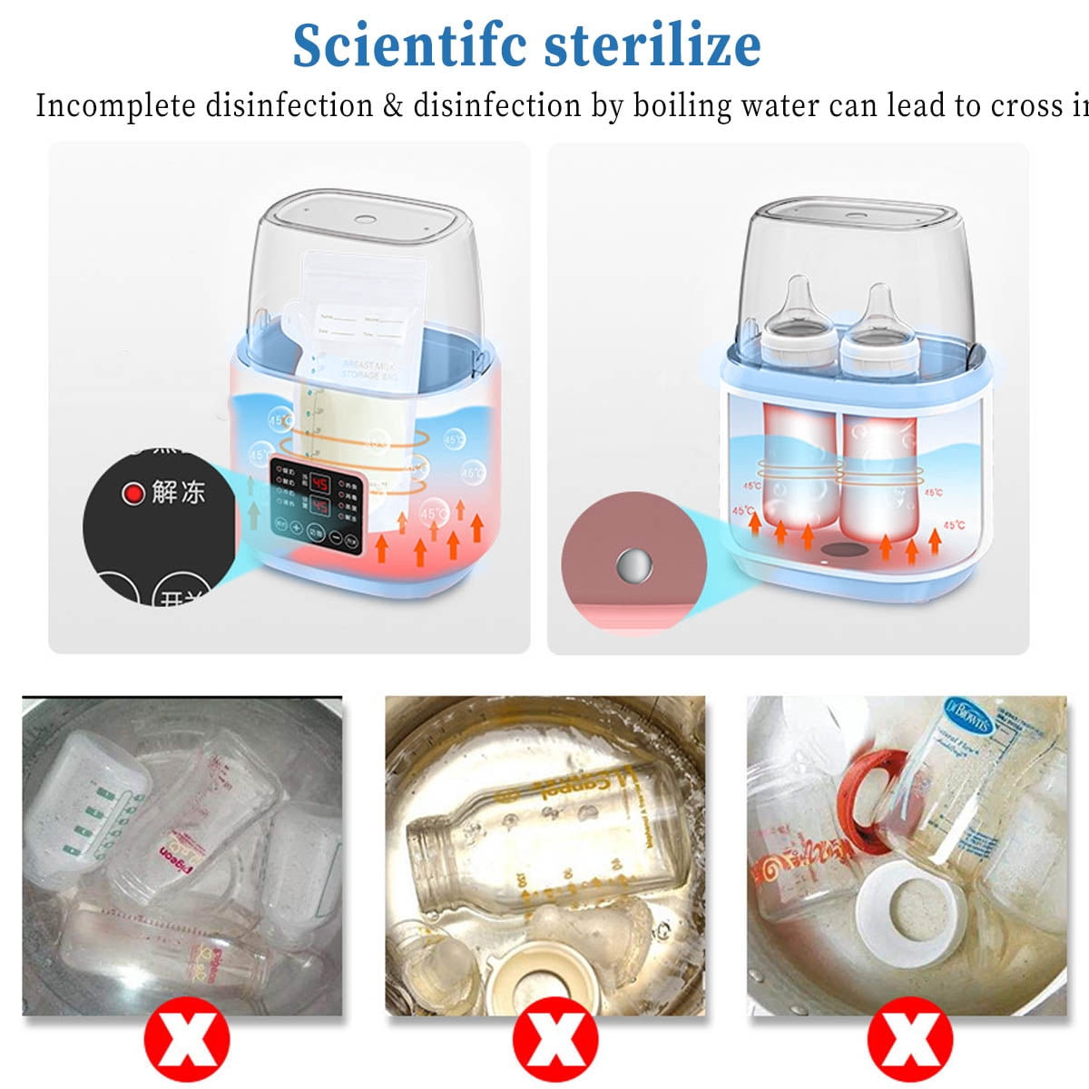 IFCOW Baby Bottle Warmer and Sterilizer, 8-in-1 Multifuntion Breast Milk Warmer and Sterilizer, LCD Display Accurate Temperature Adjustment & 24H Constant Mode, Fast Baby Food Heater for Twins, Blue