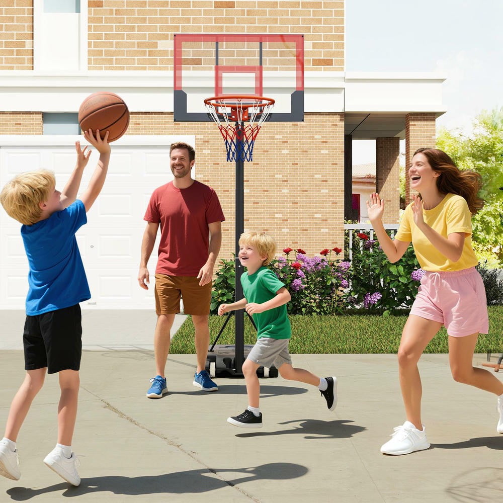Barara King Basketball Goals Systems Stand with 3.3-7 Feet Portable Adjustable Height, Basketball Hoop Stand for Kids, Indoor, Outdoor, Gym, Red