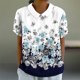 thumbnail image 5 of Blusas de Manga Corta para las Mujeres Cuello de Muñeca Lindo Lino Algodón, Impreso Suelto Camiseta para el Uso Casual, Diario Y de Verano, 5 of 8