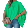 thumbnail image 3 of Camiseta Suelta con Cuello Alto,Camiseta Informal con Cuello Alto y Media Manga Suelta para Mujer, Rendimiento sólido, 3 of 6