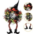 thumbnail image 3 of ZOELNIC Halloween Witch Wreath, 29.25 Inch Halloween Wreaths for Front Door Witch Hat Two Long Legs, Halloween Wreath for Halloween Decorations Indoor Outdoor, 3 of 7