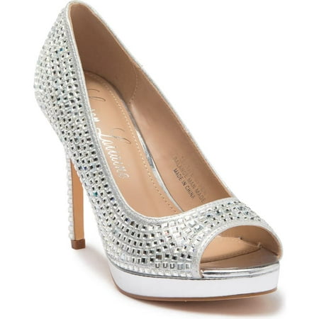 

Lauren Lorraine Candie Silver Crystal Embellished Peep Toe Platform Formal Pump (8.5 Silver)