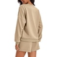 thumbnail image 3 of Conjuntos de sudadera cortos para mujer ATHLECHIC, conjuntos a juego, sudadera de manga murciélago, conjunto de lounge, chándal casual L color caqui oscuro, 3 of 4