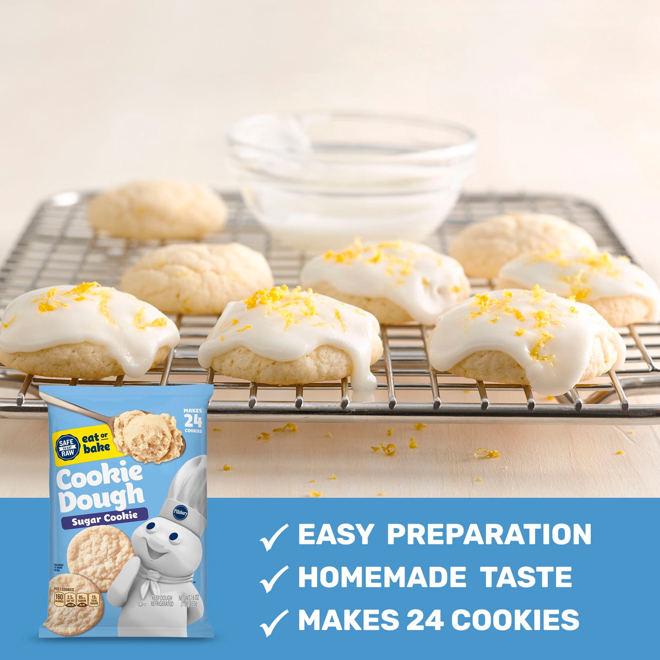 Pillsbury Ready to Bake Refrigerated Sugar Cookie Dough, Makes 24 Cookies, 16 oz