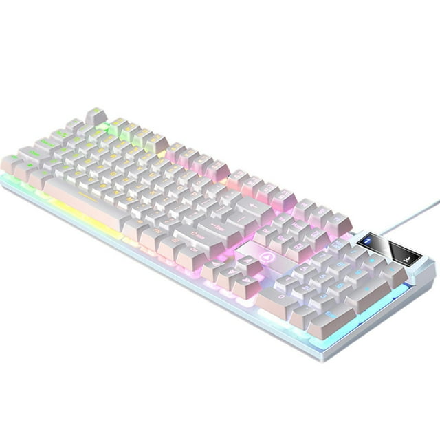 Teclado mecánico para juegos USB con retroiluminación RGB, color blanco