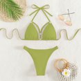 thumbnail image 2 of Traje de baño de bikini para mujer con cuello halter y cierre de correa con anillo vinculado sin espalda, traje de baño de 2 piezas verde guisante M, 2 of 4