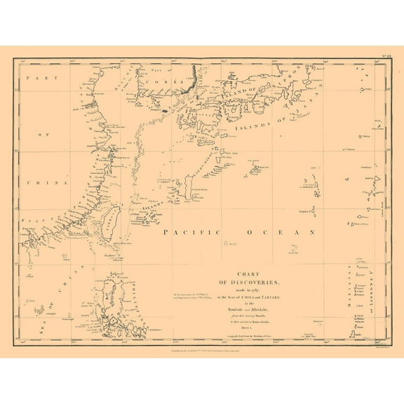 Historic Map - Asia Discoveries Chart - Robinson 1787 - 29.74 x 23 - Vintage Wall Art