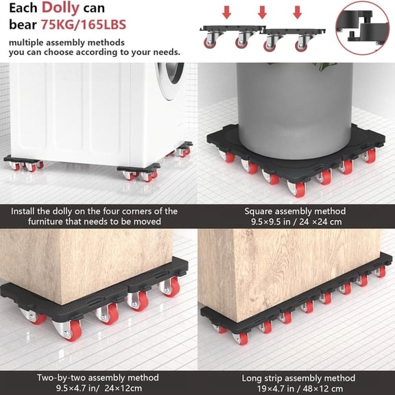 Furniture Mover with Wheels & Furniture Lifter Set, 360° Rotation Wheels Furniture Dolly, 660 Lbs Capacity, for Moving Heavy Furniture, Refrigerator, Sofa, Cabinet