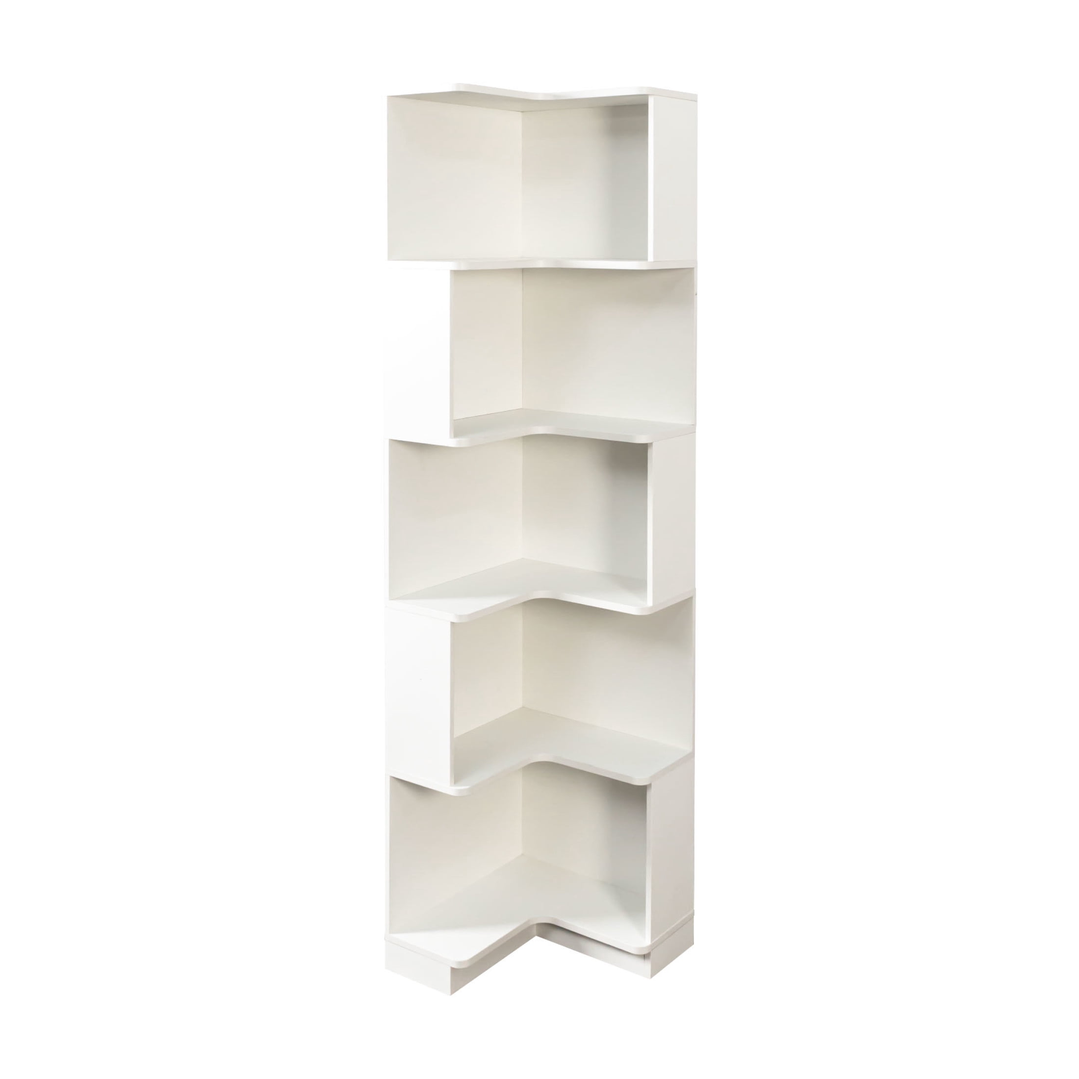 Noble House 68.9" Corner Bookshelf, 5-Tier L-Shaped Bookcase with Baffle & LED Lights, Space-Saving Design, White