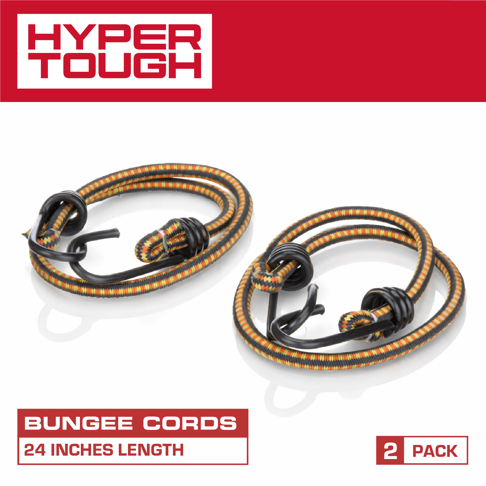 Hyper Tough Heavy Duty 24 inch Bungee Cord with Coated Hooks, Multicolor, 2 Bungees