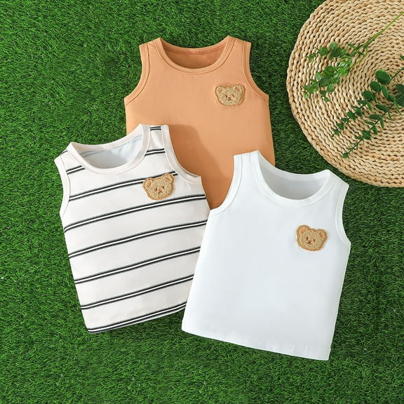 NAISIBABY Boys Tank Tops 3 Pack, Cute Striped Graphic Cotton Breathable Crew Neck Toddler Summer Casual Comfy T-Shirt Multicolor 18-24Months