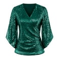 thumbnail image 3 of Green Womens Tops Womens Sequin Tops 3/4 Sleeve Glitter Sparkly Party Blouse V Neck Tops for Evening Party Blouses for Women Trendy, 3 of 6