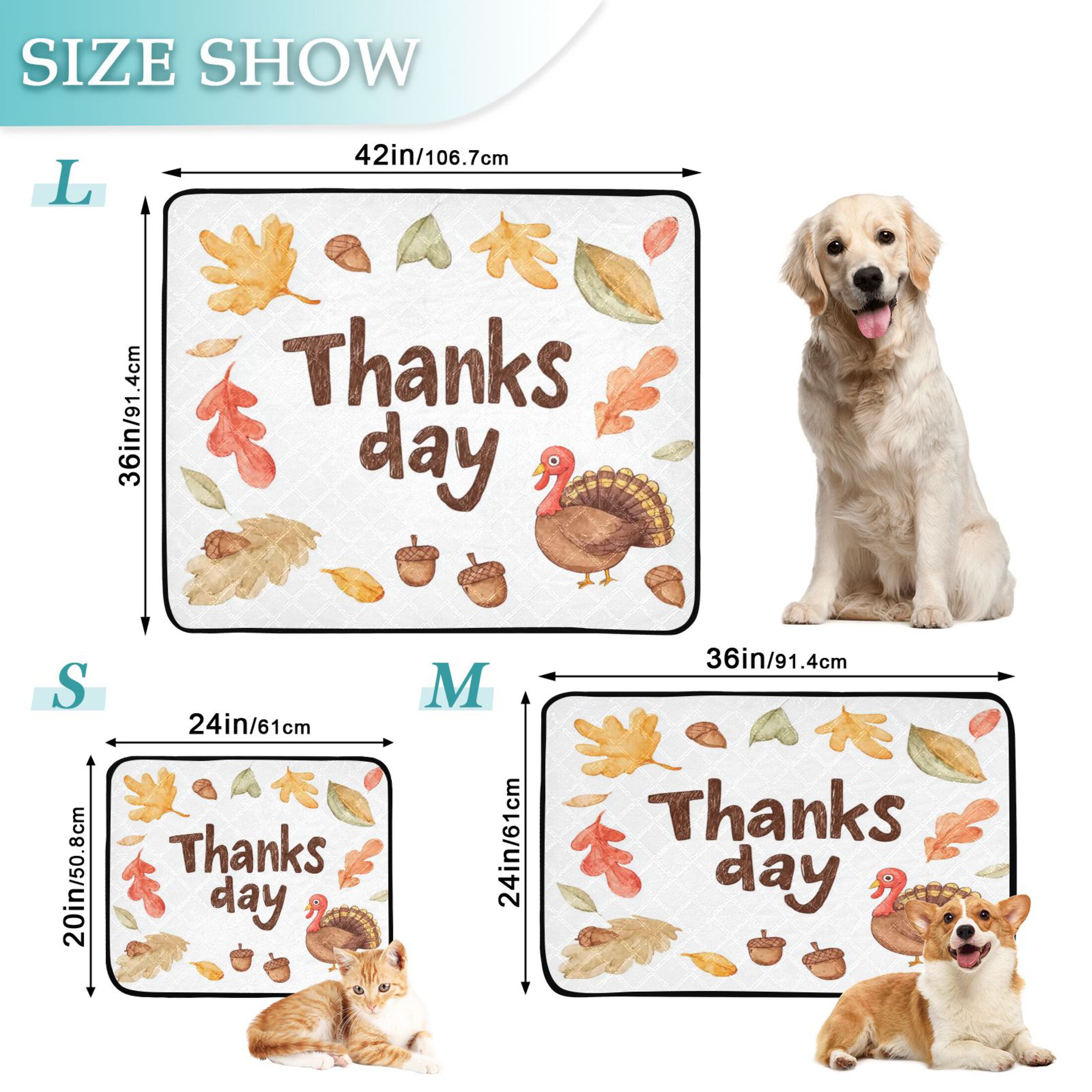 IAUYY Washable Pee Pads for Dogs Smallx3 Absorbent and Leak-Proof Non-Slip Reusable Puppy Pee Pads for Dogs Applicable to Playpen Potty Crate Little Turkey and Acorns