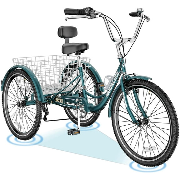 ABORON 20/24/26 inch Adult Tricycle,3 Wheel Bike Adults,Three Wheels Cruiser Bike 3 Wheels,1/7 Speed,Cargo Basket,Multiple Colors
