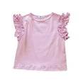 thumbnail image 1 of Sunnyoo T-Shirt en Coton à Manches à Volants pour Filles, Couleur Unie, Décontracté, Col Ras du Cou, 1 of 2