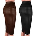 thumbnail image 4 of HEVIRGO Fashion Women High Waist Split Faux Leather Knee Length Bodycon Pencil Skirt, 4 of 9