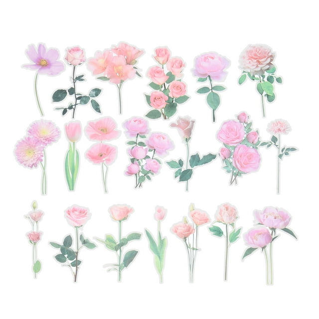 Calcomanías de flores de vinilo transparentes, calcomanías de flores claras de PET para álbum de recortes, rosa 40 hojas