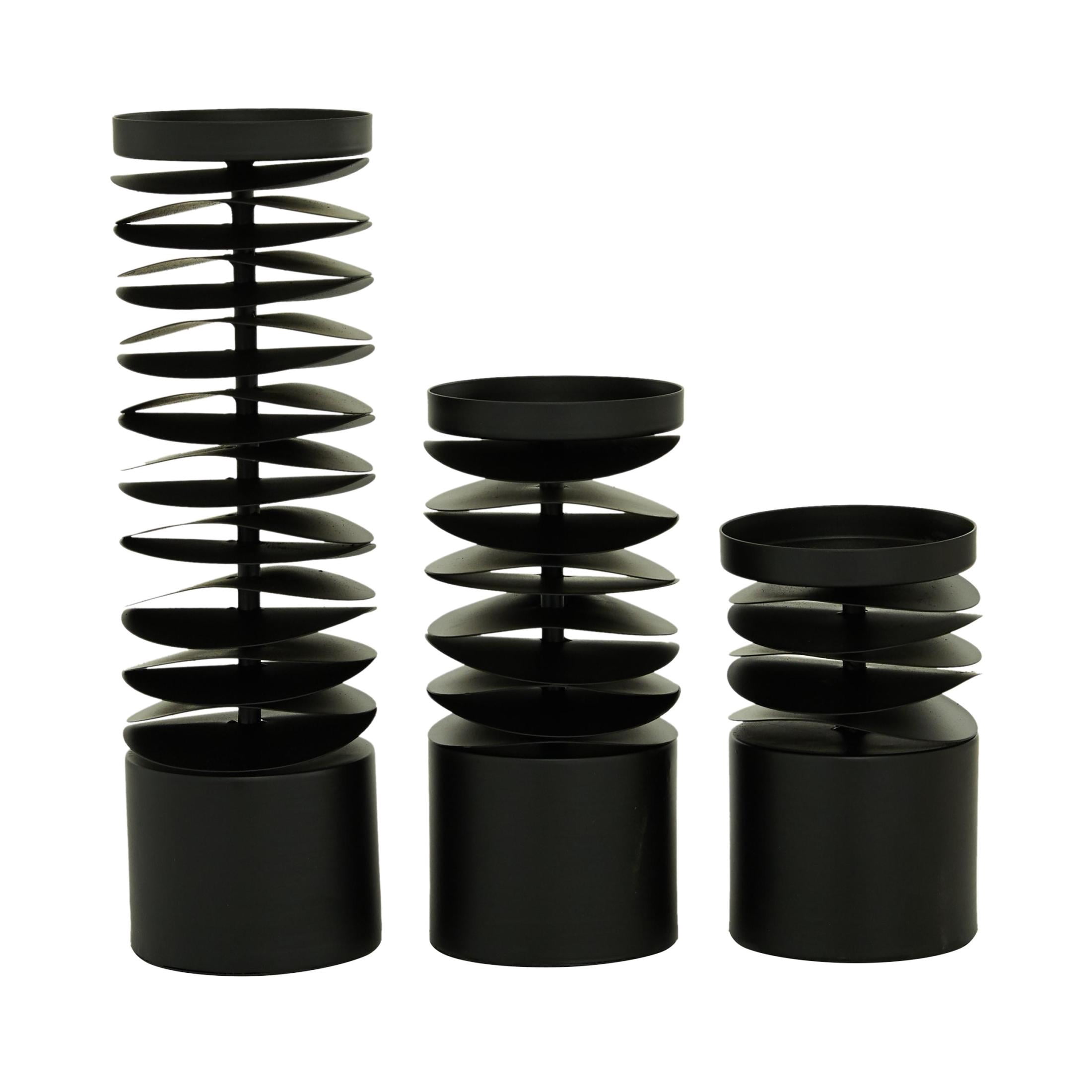 DecMode 3 Candle Black Metal Candle Holder, Set of 3