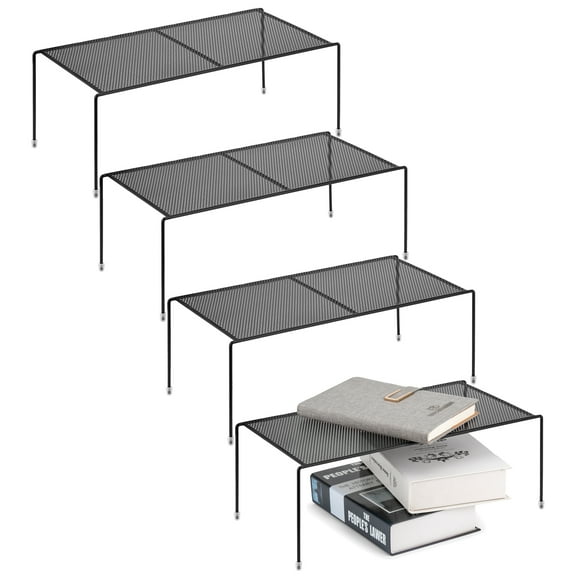 ROFAY Kitchen Cabinet Organizer Shelf, 4 Pack Counter Storage Shelf Kitchen Cupboard Organizer Rack with Non-Slip Rubber Feet