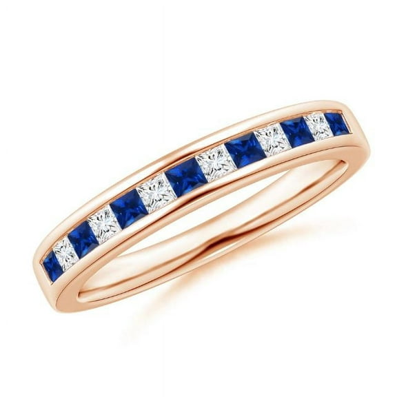 Square Shape Blue Sapphire CZ Diamond Eternity Band Ring 925 Sterling Silver Rose Gold Plated September Birthstone Wedding Anniversary Gift Gemstone Jewelry