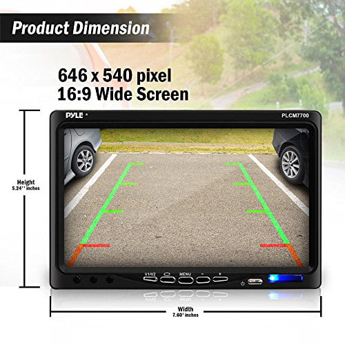Night Vision 7 LCD Video Color Display for Vehicles - Parking & Reverse Safety Distance Scale Lines Pyle Backup Rear View Car Camera Screen Monitor System PLCM7700 Waterproof 170° View Angle