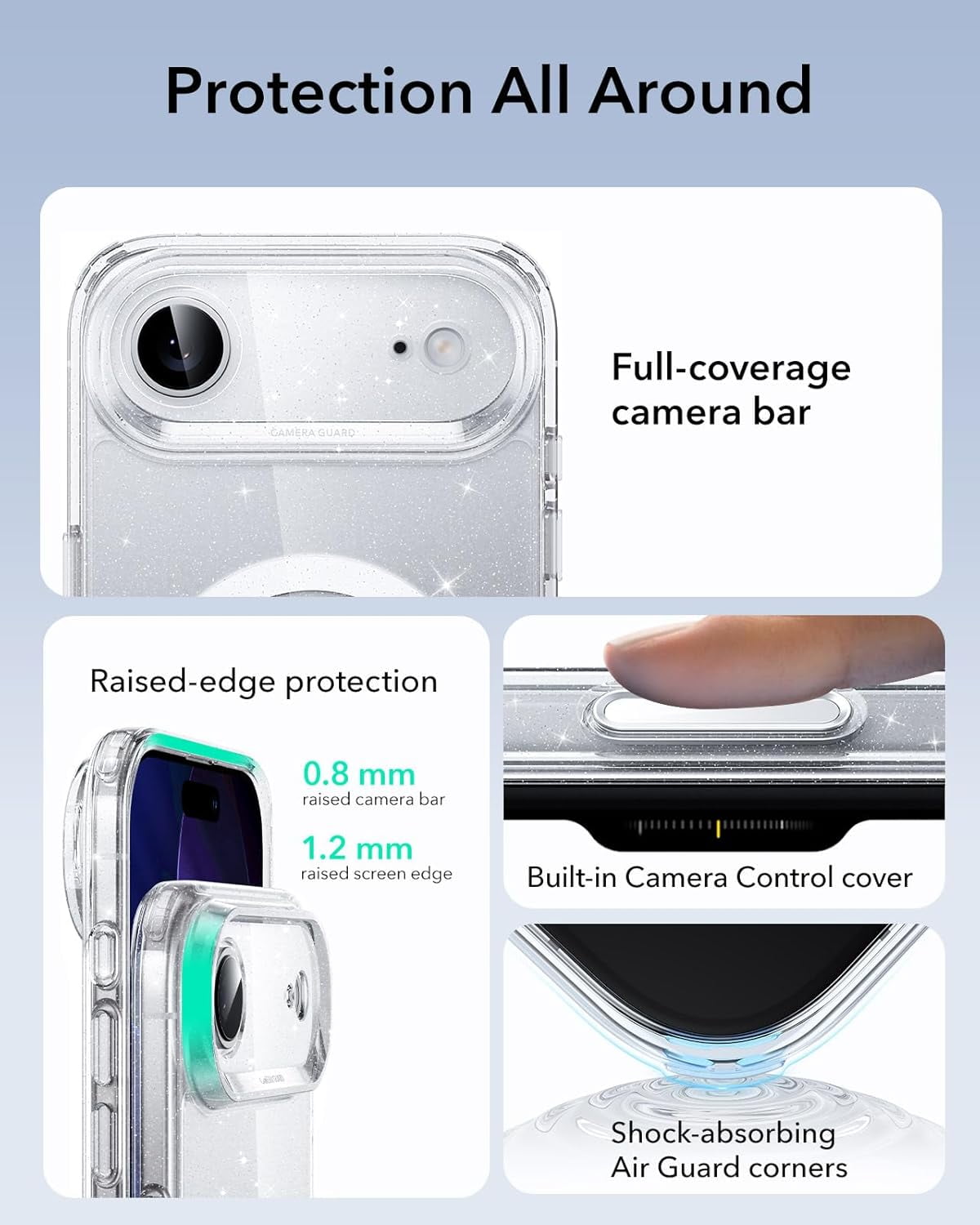 CRKMGS-for iPhone Air Case, Camera Control, Compatible with MagSafe, Shockproof Military-Grade Protection, Magnetic Phone Case for iPhone 17 Air Case, Clear Shimmer