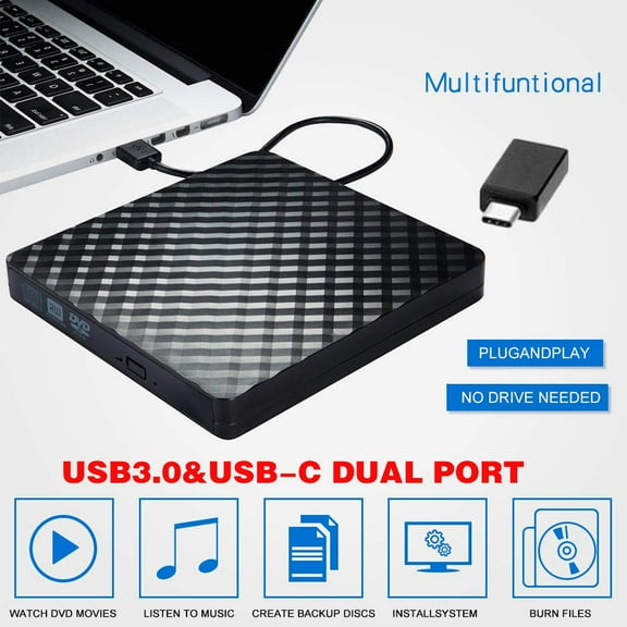 AUBEAMTO External CD DVD Drive, USB 3.0 Portable CD DVD /-RW Drive Slim CD/DVD ROM Rewriter Burner Superdrive High Speed Data Transfer for Laptop Desktop MacBook PC Windows Linux Os-Black