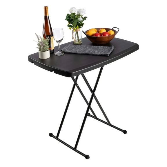 Lavish Home Adjustable Height Folding Table - Small Foldable Table for Indoor Outdoor Use (Black)