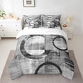 thumbnail image 2 of Feelyou Adult Abstract Geometric Bedding Comforter Set 7 Pieces, Mid Century Minimalism Full Bedding Set, Grey Stripes Circle Reversible Fitted Sheet Flat Sheet, Luxury Bedroom Decor, 2 of 7