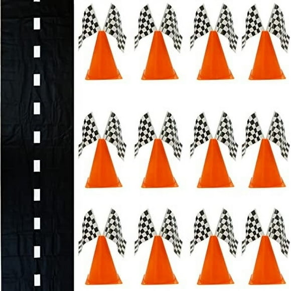 Set de decoración para fiestas 38 unidades 4E's Novelty coche de carreras con conos de tráfico y bandera