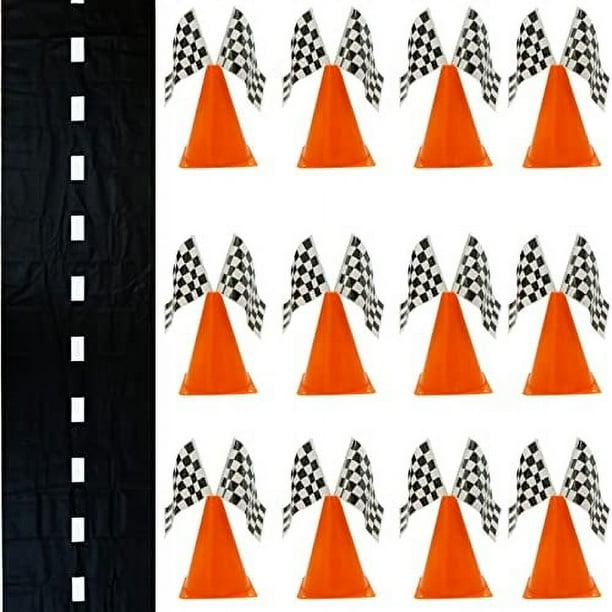 Set de decoración para fiestas 38 unidades 4E's Novelty coche de carreras con conos de tráfico y bandera