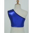 thumbnail image 4 of Manyakai Kids Girls Gymnastics Dance Workout Outfits 2 Piece Metallic Crop Top and Shorts Set Royal Blue 170, 4 of 6