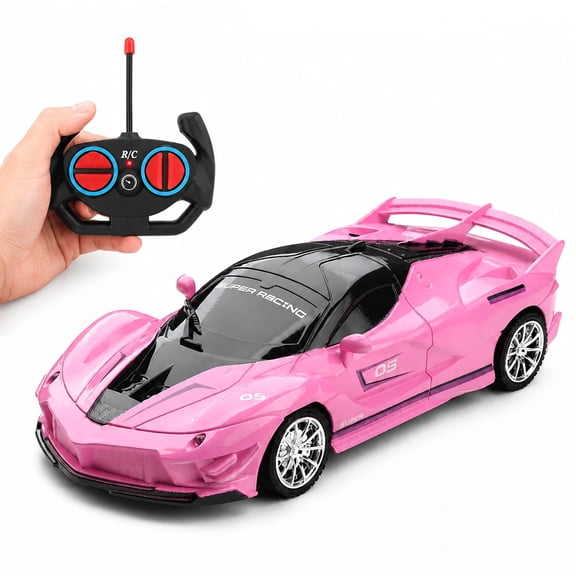 Funtogether Remote Control Car for Girls, 1:18 Scale Pink RC Racing Toy Car with LED Headlights, Birthday Gift for Kids Toddlers Age 3-12
