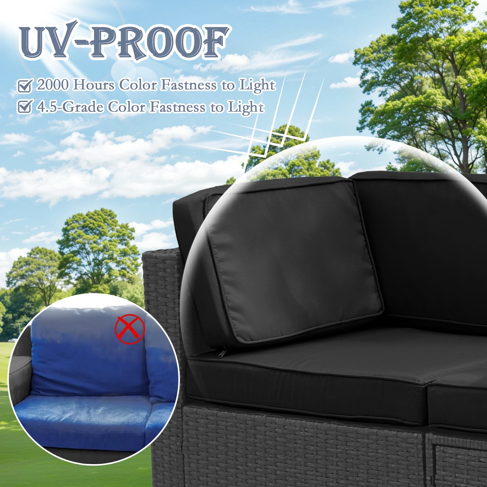 FKS LIFE 11 Pack Outdoor Patio Cushion Covers, Water Resistant Fade Resistant Washable Furniture Slipcovers for Sofa and Chairs,Black