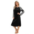thumbnail image 6 of Women's Nightgown Long Sleeve Sleepshirts Loose Fit Sleepwear Spring Fall Calf-Length Soft House Dress Round Neck Comfy Pajama Loungewear, Black S-2XL, 6 of 10