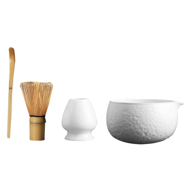 4Pcs Tea Ceremony Whisk Set Tea Bowl Tea Set Accessories Whisk Stand for Traditional Ceremonial Party Office Holiday White