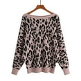 thumbnail image 2 of Lovskoo Sweaters for Women Long Sleeve Fall and Winter Dolman Sleeve Sweater Off Shoulder Loose Shirt Leopard Knit Tops Pink, 2 of 6