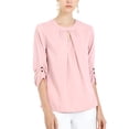thumbnail image 3 of CURVOSPORT Women's Dressy Shirt Work Office Top Keyhole Pleated Front Ruched 3/4 Sleeve Chiffon Blouse 3XL Pink, 3 of 8