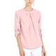 thumbnail image 2 of CURVOSPORT Camisa Elegante para Mujeres, Top de Oficina con Abertura en el Cuello, Frontal Plisado, Manga 3/4, Blusa de Chifón 2XL Rosa, 2 of 7
