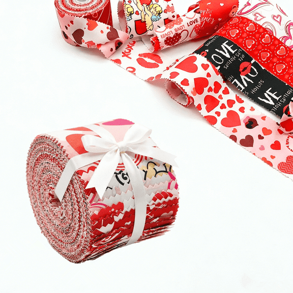 iMzoon 80 Pcs Precut Jelly Roll Fabric Strips for Quilting, Jelly Rolls Quilting Fabric Strips Bundles, DIY Sewing Supplies, Material for Quilting, Pink Heart Design