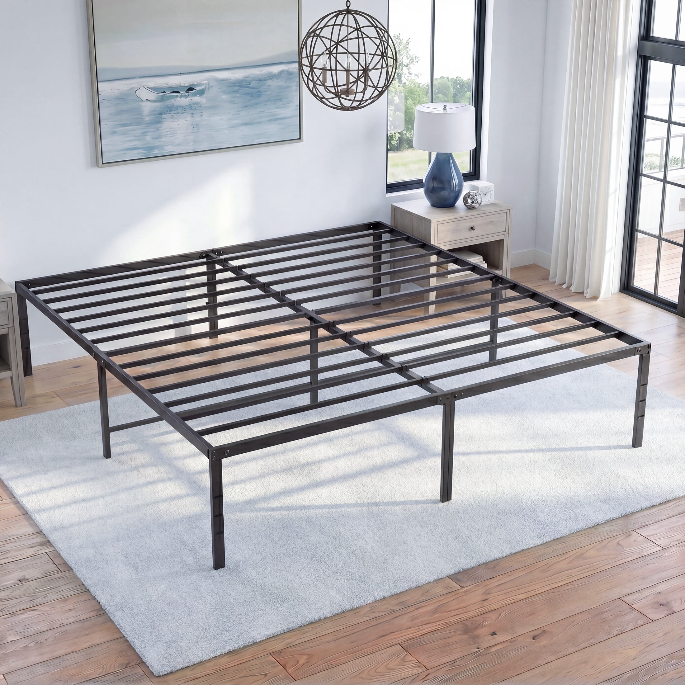 EDX 18 Inch Full Bed Frame, Extra Tall Metal Platform with Steel Slats, Heavy Duty, Under Bed Storage, Noise Free, Easy Assembly, Black
