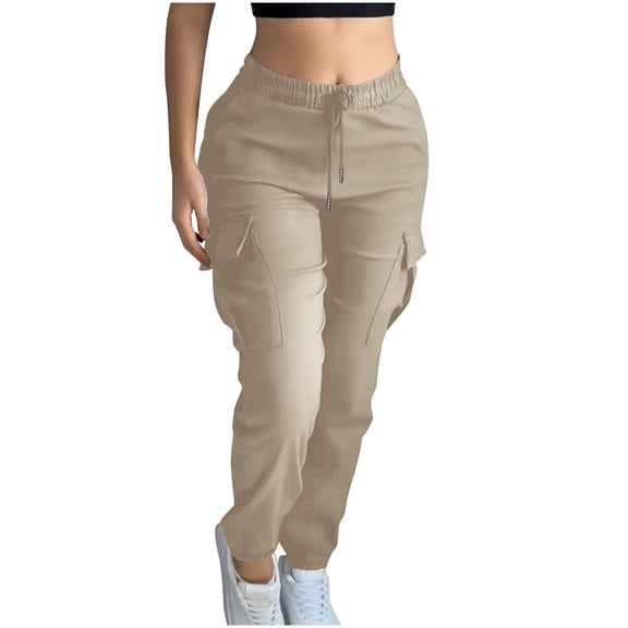 Karymi Casual Pants for Women Fashion Jogger Solid Long Lounge Loose Joggers Pants Comfy String Cargo Pants Regular Fit Quick Dry Trousers with Pockets for Women