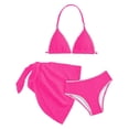 thumbnail image 5 of WOXIHUAN Girls Swimsuit Trendy V Neck Adjustable Straps Bikini Set High Waisted 3 Piece Bathing Suits with Cover Up for 8-16 Years Hot Pink 12 Years, 5 of 5