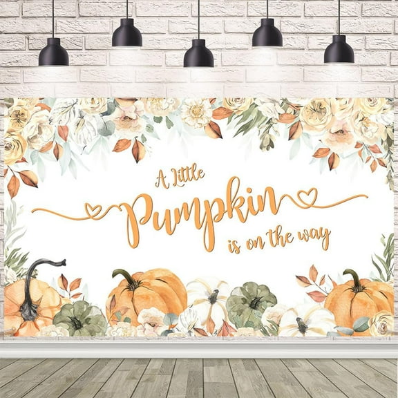 Pumpkin Baby Shower Backdrop Orange White Floral A Little Pumpkin is on The Way Banner Oh Baby Newborn Party Decorations Photo Studio Props