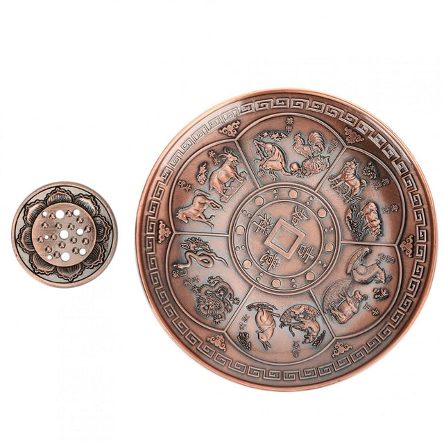 M Buder Quemador De Incienso De Aleación De Zinc Del Zodiaco Chino Redondo Color Bronce Para Decoración Del Hogar Meditación Y Gimnasio De Yoga 9.7 cm / 3.8 inches