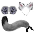 thumbnail image 2 of Juego de 4 piezas de orejas y cola de peluche Faux Plush Wolf Ears Hair Clip gris jinwen Traje de juego de cosplay, 2 of 7