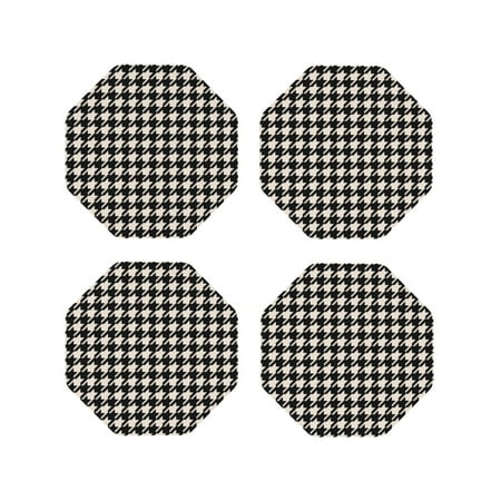 

Lukts Black and white houndstooth Print Leather Drinks Coasters Set of 4 Suitable or Drinks Furniture Protection and Easy Clean up-Octagon