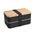 thumbnail image 1 of Fiambrera Negra + Bolsa Térmica - Diseño Bento Japonés 3 Cubiertos - Caja Bento de Bambú 2 Compartimentos Herméticos 1200 ML - Apto para Microondas y Lavavajillas - Fiambrera de Madera para Adultos y Niños Rojo Verde, 1 of 4